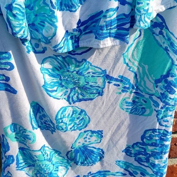 Lilly Pulitzer Neveah blue seashells ruffle one shoulder top - Picture 6 of 6